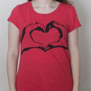red/pink heart shirt